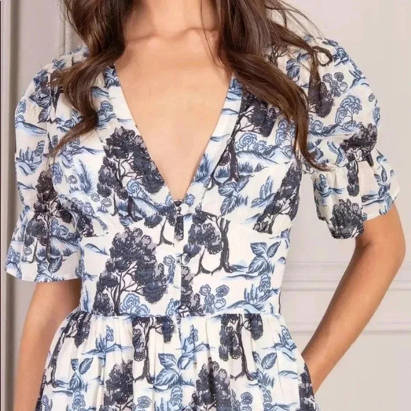 🆕Senlis Women Valentine Button Front Mulvari Floral Puff Sleeve Maxi Dress XS🆕 - Picture 3 of 16